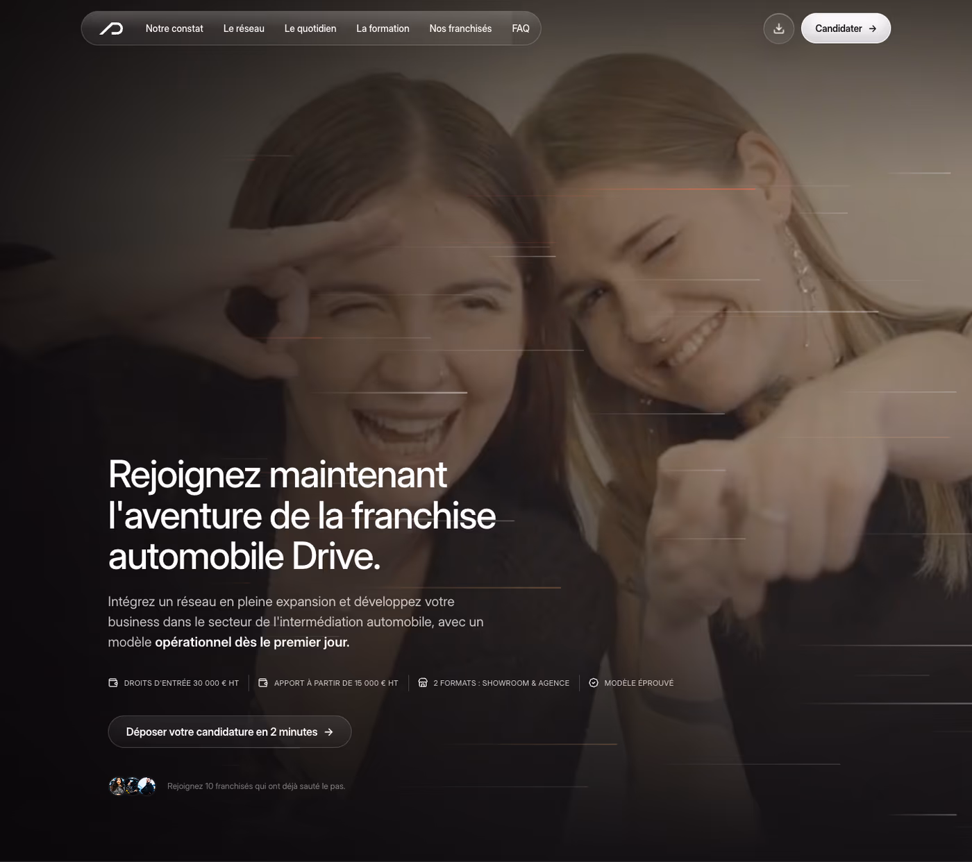 Page d'accueil du site de recrutement de franchisés Drive