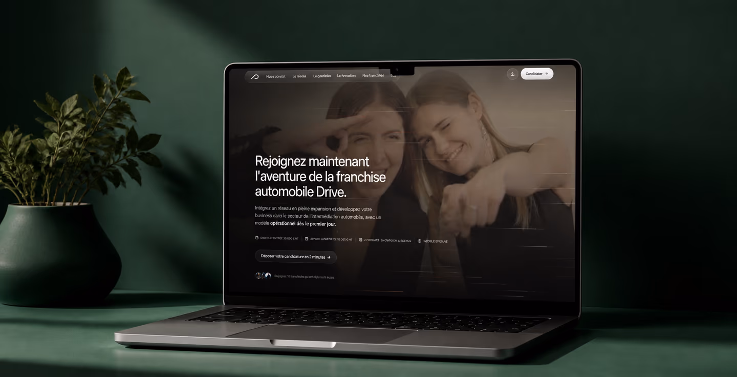 La landing page de recrutement de Drive, sur ordinateur portable