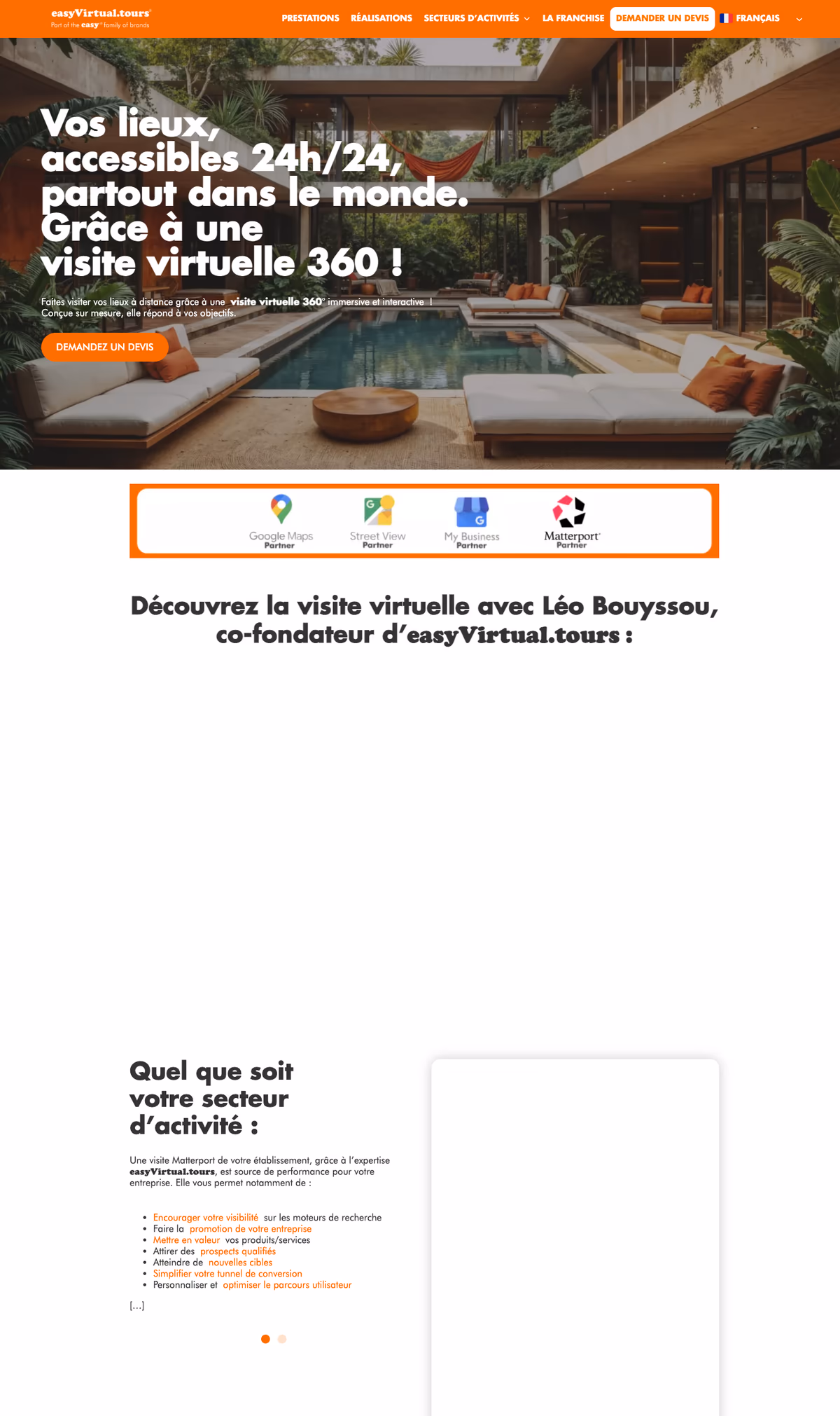 Le site easyVirtual.tours, capture pleine page