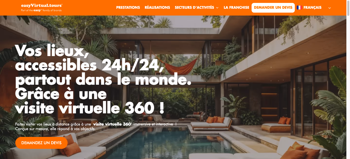 La page d'accueil du site easyVirtual.tours, sur ordinateur