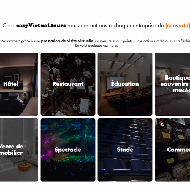 Une section du site easyVirtual.tours