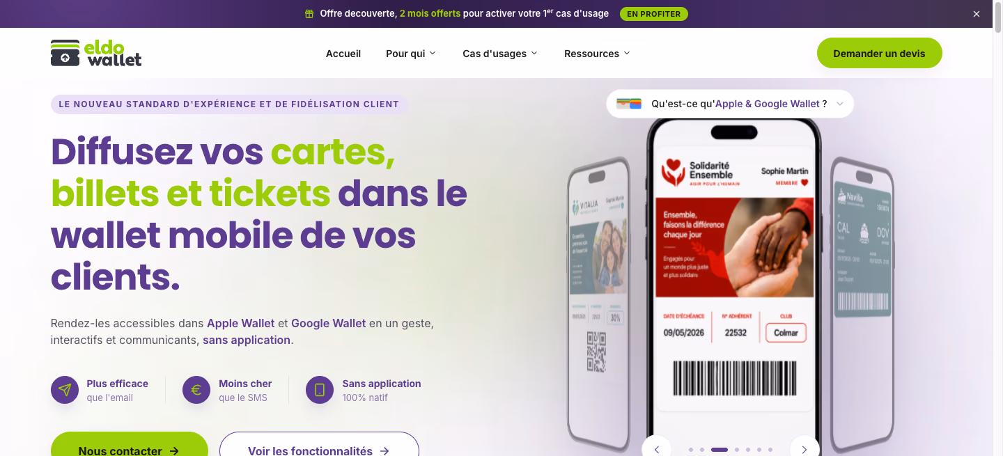 La page d'accueil du site eldo wallet, sur ordinateur