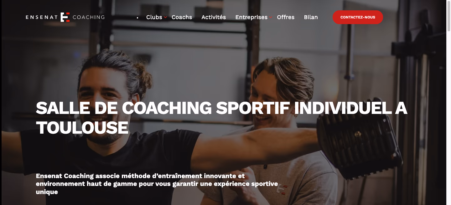 La page d'accueil du site Ensenat Coaching, sur ordinateur